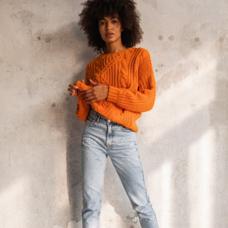 Pleten pulover Belfort orange za ženske - By Marsala