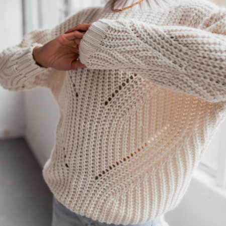 Pleten pulover za ženske Venezia Ecru - Marsala