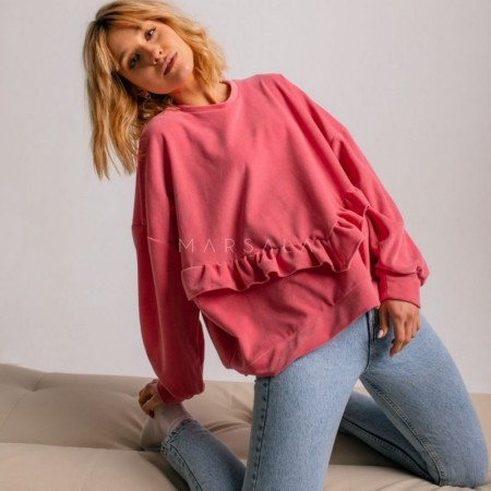 Žameten pulover VELVET ANGEL Pink v oversized kroju - By Marsala