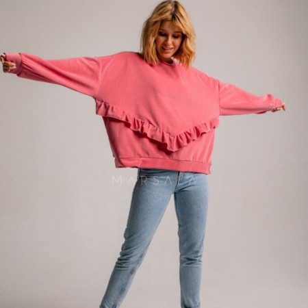 Žameten pulover VELVET ANGEL Pink v oversized kroju - By Marsala