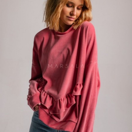 Žameten pulover VELVET ANGEL Pink v oversized kroju - By Marsala