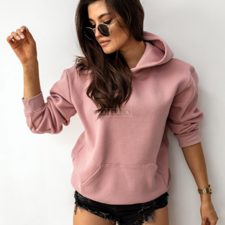 Pulover s kapuco BASIC Dirty Pink - By Marsala