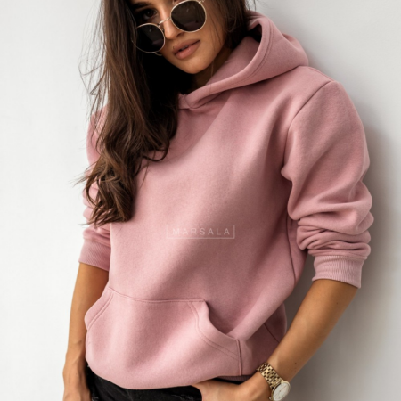 Pulover s kapuco BASIC Dirty Pink - By Marsala