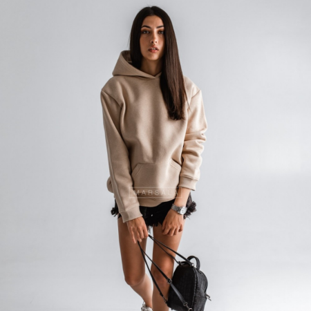Pulover s kapuco BASIC Beige - By Marsala