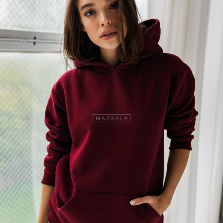 Pulover s kapuco BASIC Burgundy - By Marsala