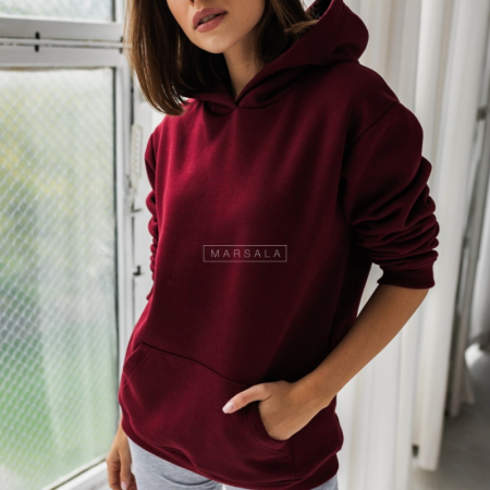 Pulover s kapuco BASIC Burgundy - By Marsala