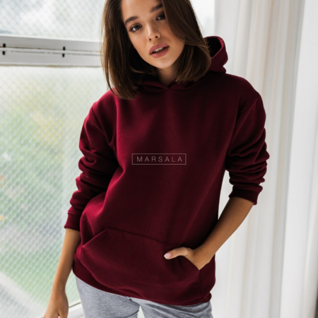 Pulover s kapuco BASIC Burgundy - By Marsala