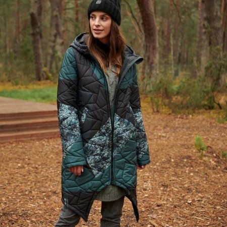 Daljša prešita zimska jakna Flower Bomb v zelenih odtenkih za ženske - Naoko