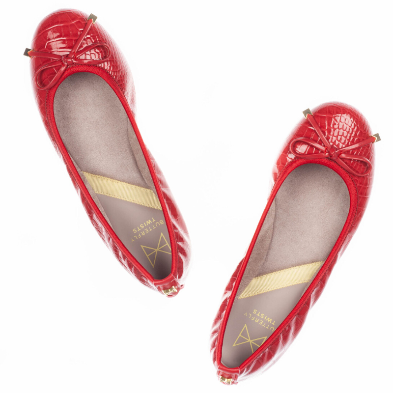 Rdeče balerinke s spominsko peno Frankie Red Croc - Butterfly Twists