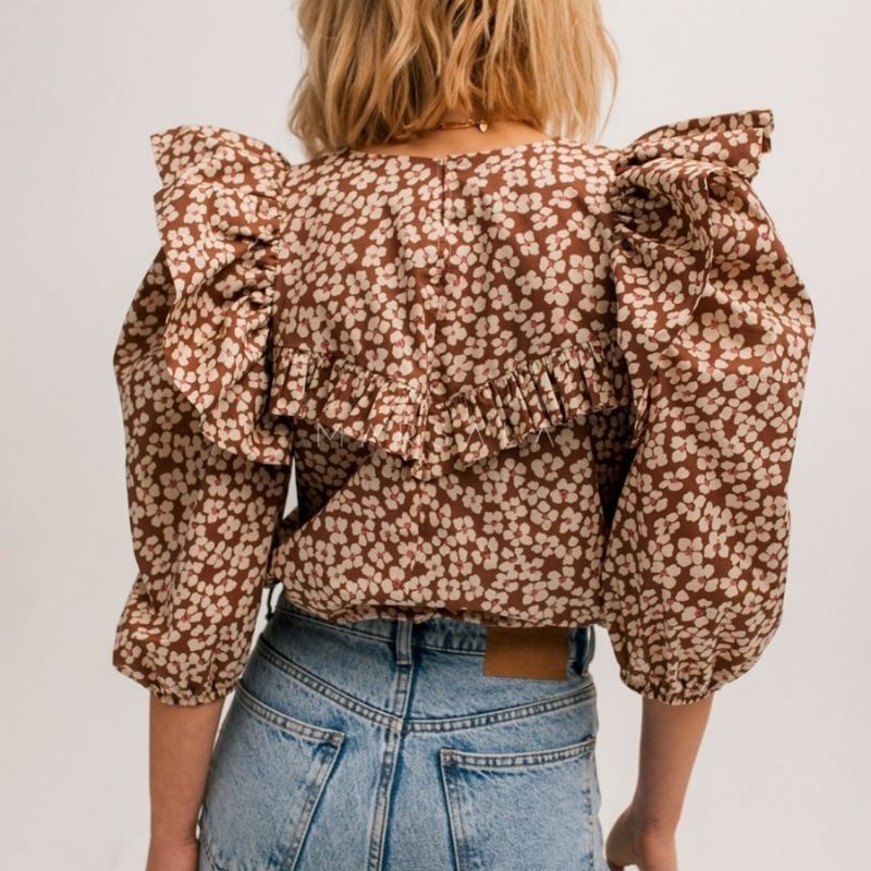 Bluza za ženske Alicante Brown floral print - By Marsala