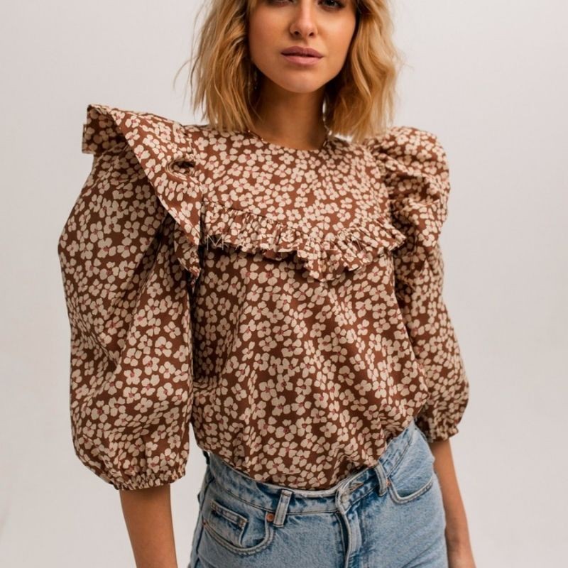 Bluza za ženske Alicante Brown floral print - By Marsala