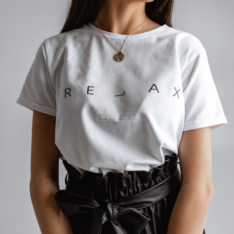 Majica s kratkimi rokavi Relax White - Marsala