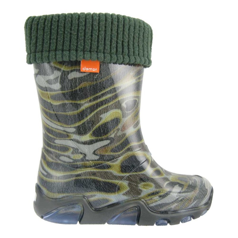 Dežni škornji za fante Camuflage zeleni s podlogo - Demar