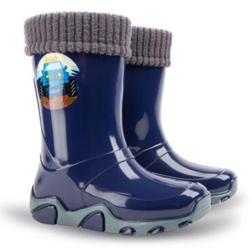 Podloženi dežni škornji Dark Blue za fante - Demar