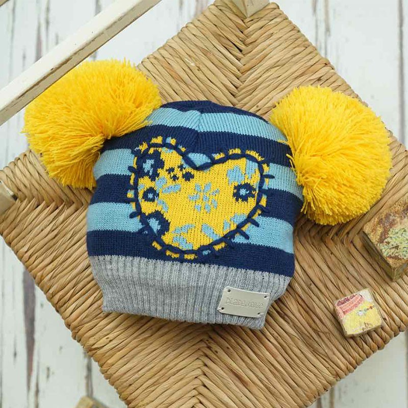 Kapa za punce Heart Striped Double Bobble Hat - Blade & Rose