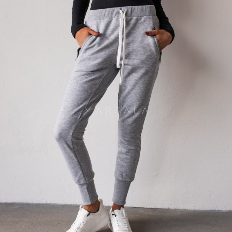 Športne hlače s patentom Active Grey za punce in ženske - Marsala
