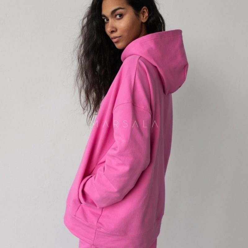 Pulover s kapuco CARDIFF Neon pink - By Marsala
