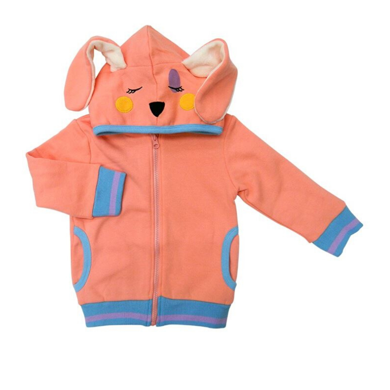 Koralno roza flis jopica z ušeski BUNNY HOODIE za punčke - Blade 