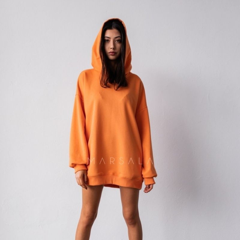 Lahek oversized hoodie Crush exotic orange za punce in ženske - Marsala