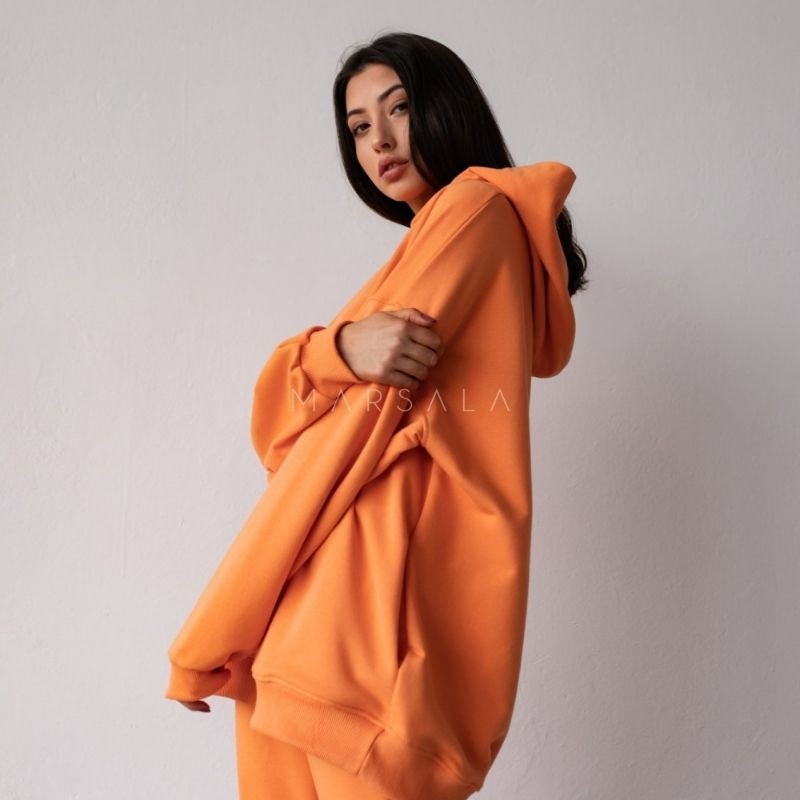 Lahek oversized hoodie Crush exotic orange za punce in ženske - Marsala