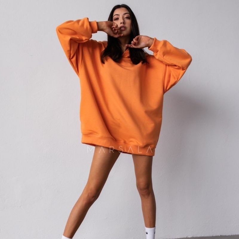 Lahek oversized hoodie Crush exotic orange za punce in ženske - Marsala