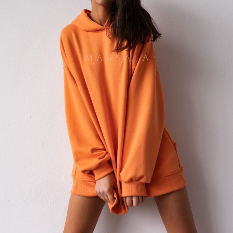 Lahek oversized hoodie Crush exotic orange za punce in ženske - Marsala