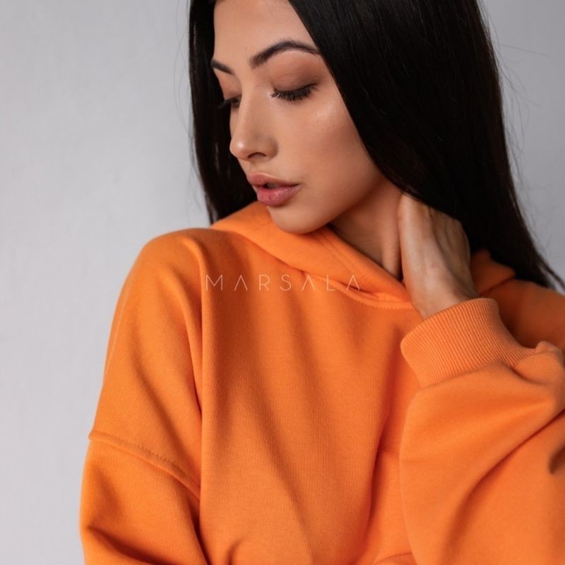 Lahek oversized hoodie Crush exotic orange za punce in ženske - Marsala