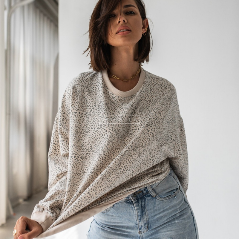 Lahek pulover brez kapuce s potiskom za ženske - Marsala