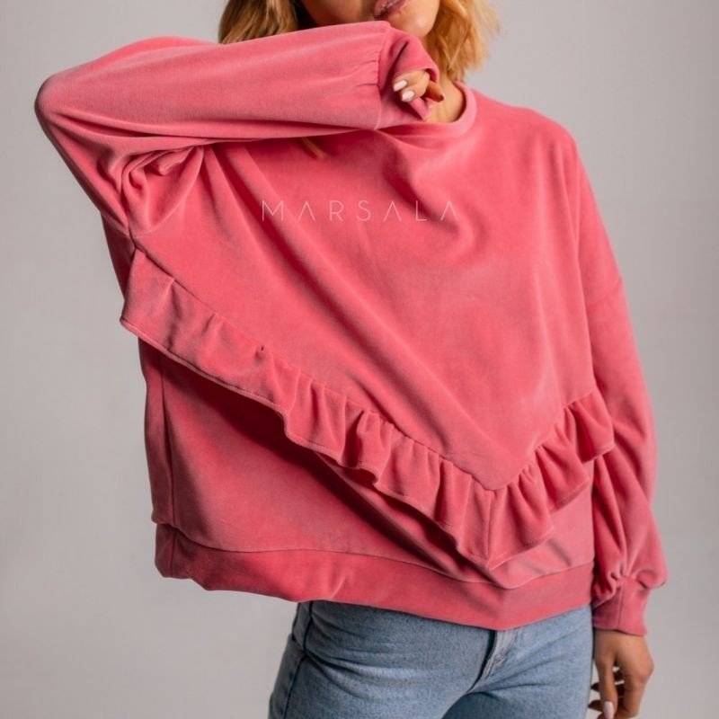 Žameten pulover VELVET ANGEL Pink v oversized kroju - By Marsala