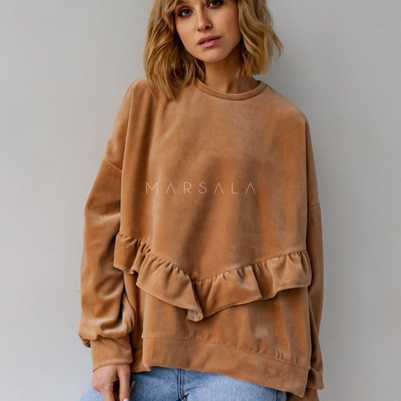 Žameten pulover Velvet Angel Caramel za ženske - Marsala